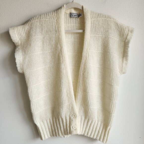 Oliver Paris Vintage Cream Open Front Knit Vest – Sz L (oversized) - Picture 1 of 13